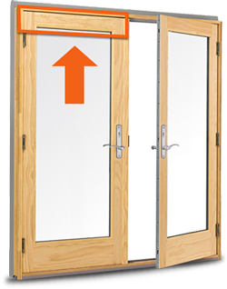 400 Series Frenchwood Patio Door with arrow pointing to product ID label location.
